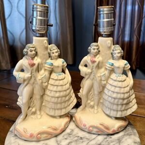 2‎ VTG 60s Porcelain Restoration Rococo Lights Couple Lamps Vanity Boudoir Table